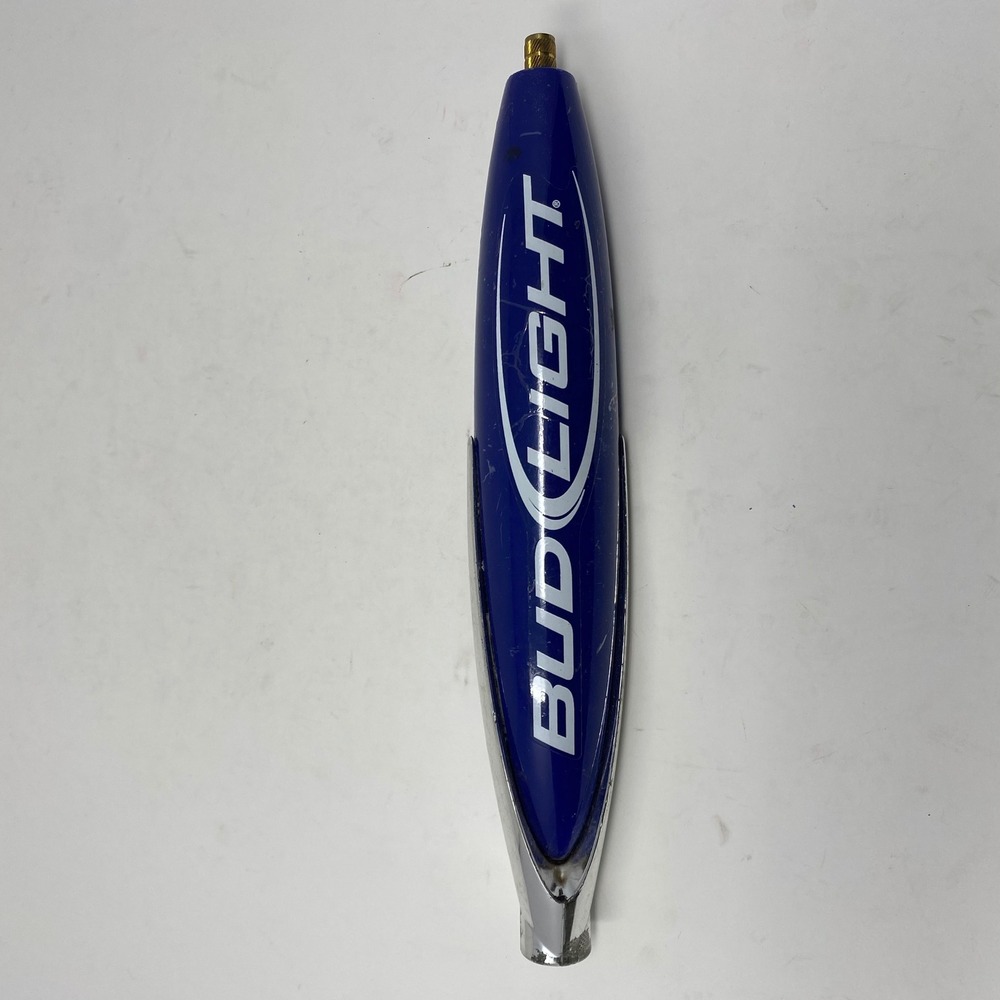 Bud Light Beer Tap Handle Blue Chrome Shield Logo Vintage Barware Collectible
